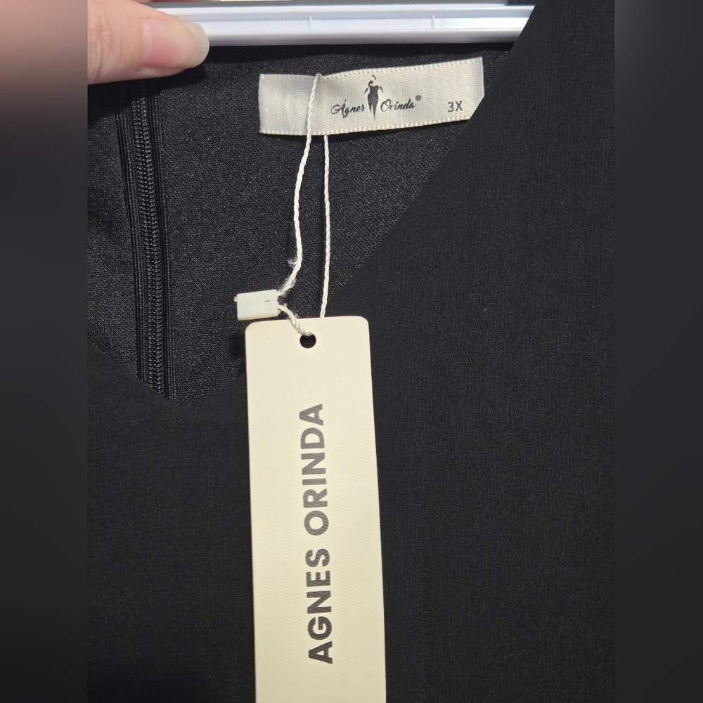 Agnes‎ Orinda Black Chiffon Overlay Dress 3X Flutter Sleeve NWT - Picture 2 of 6